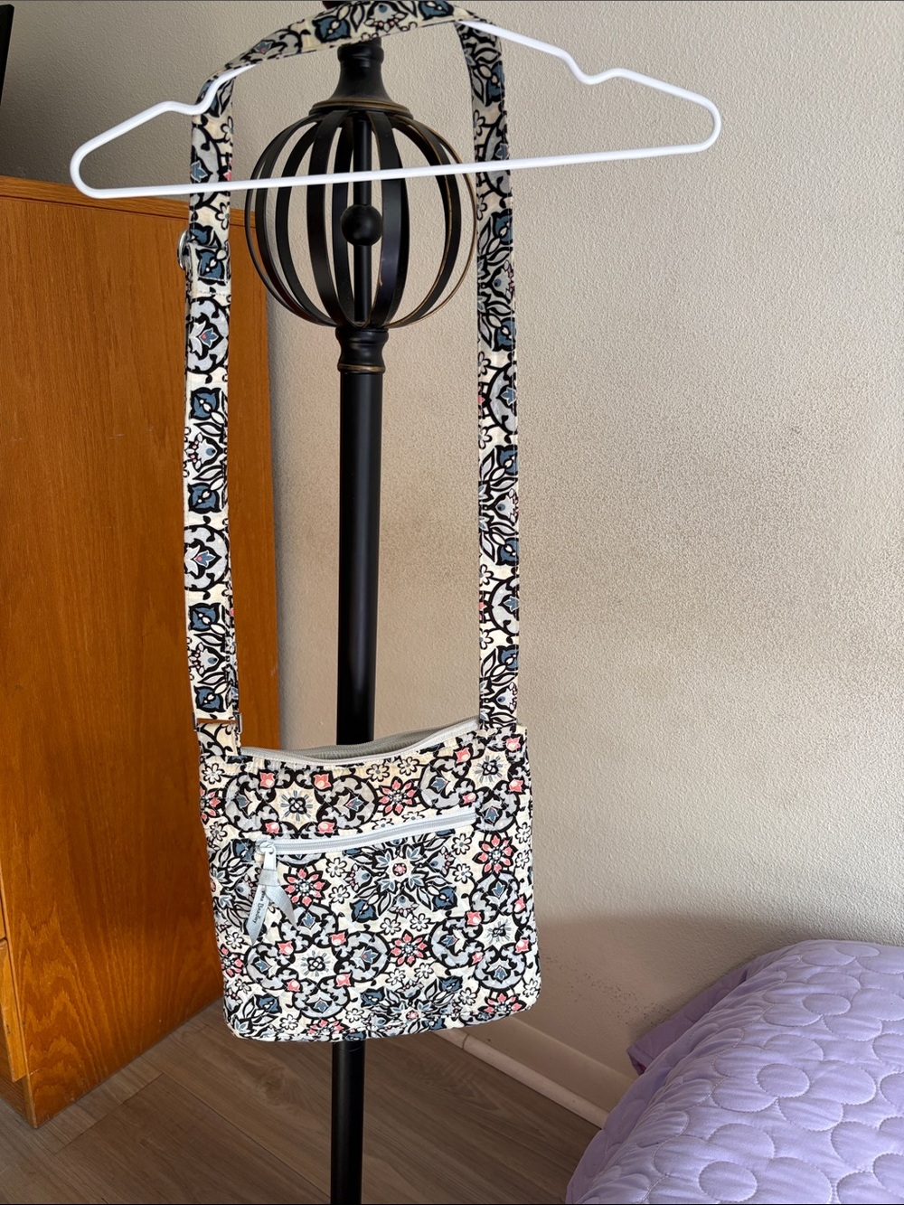Vera Bradley Cream Floral Crossbody with Navy and Pink Accents